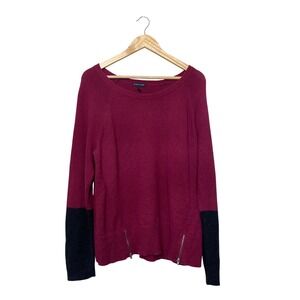 Eileen Fisher Organic Cotton Cashmere Colorblock Zipper Sweater Berry Pink Large